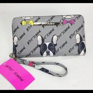 BETSEY JOHNSON GREY BULL DOG PUG WALLET WRISTLET